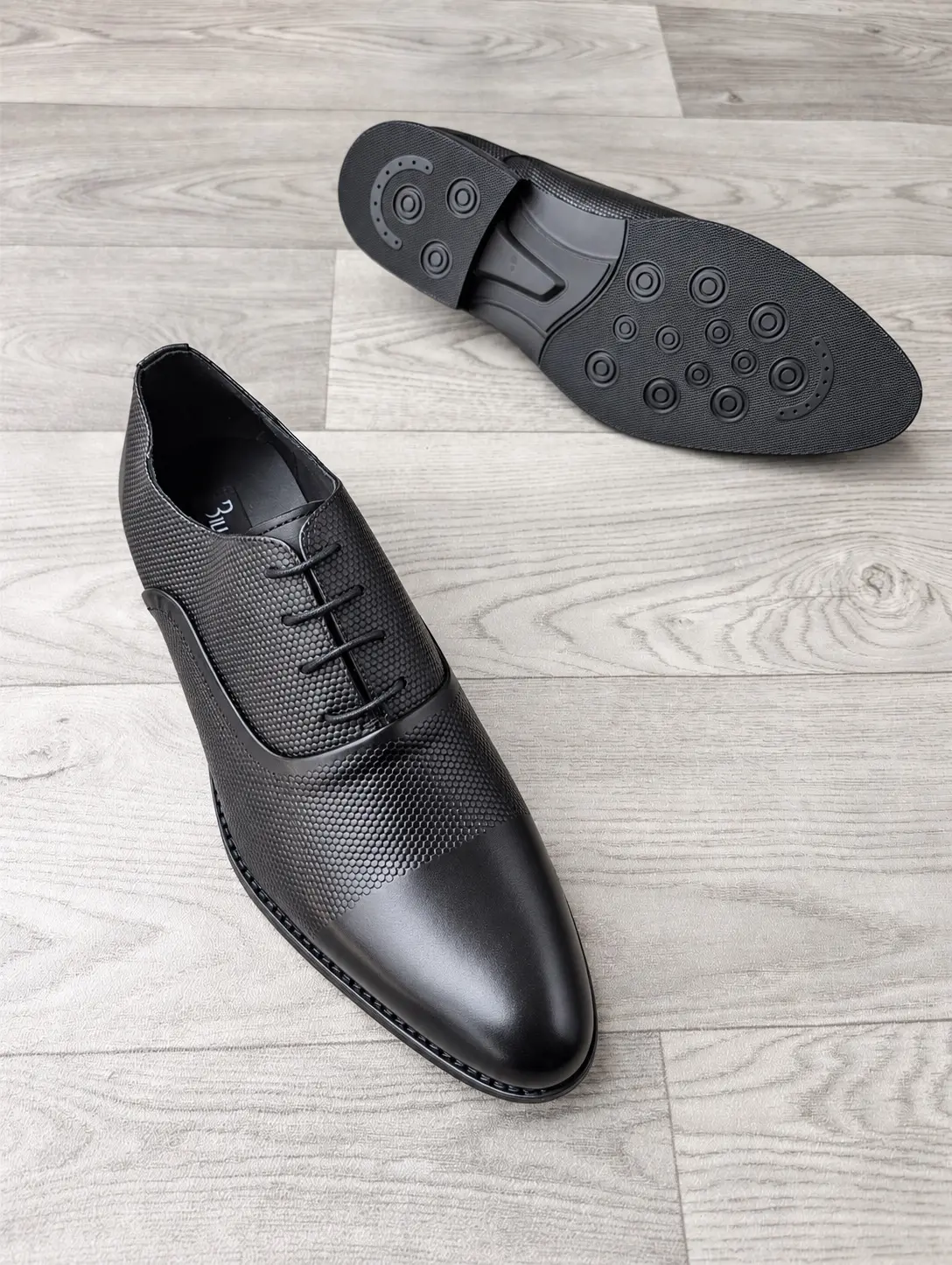 Billionaire Honeycomb Textured Leather Official Shoes Black