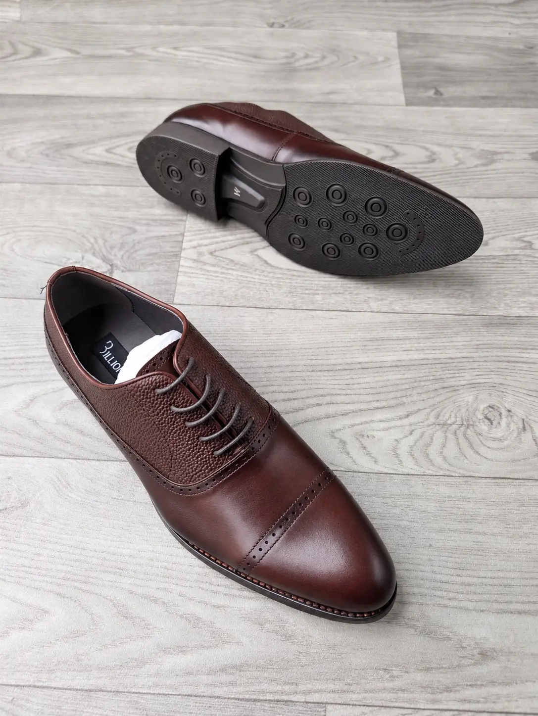 Billionaire Pebbled Cap Toe Leather Official Shoes Brown
