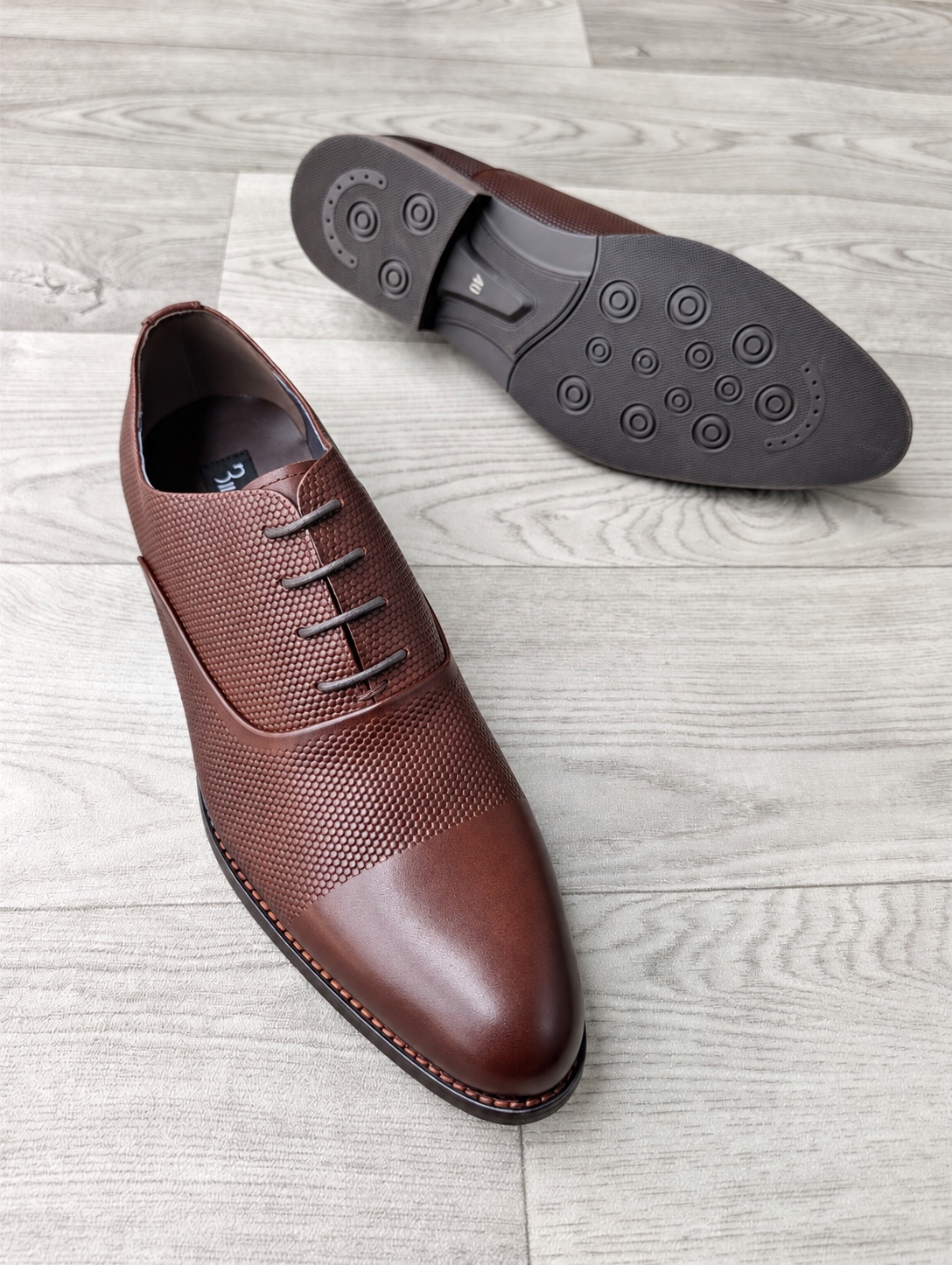 Billionaire Honeycomb Textured Leather Official Shoes Brown