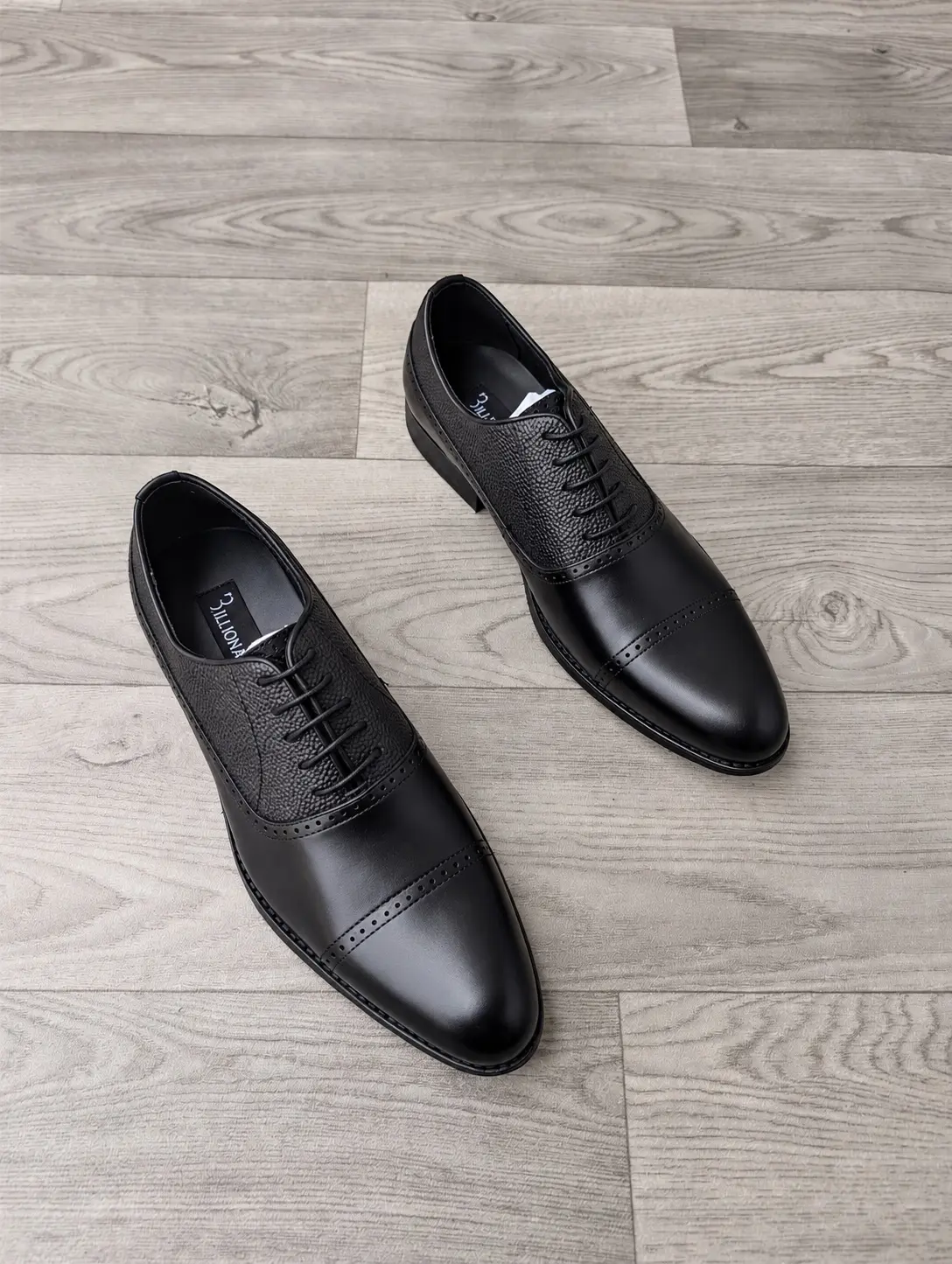 Billionaire Pebbled Cap Toe Leather Official Shoes Black