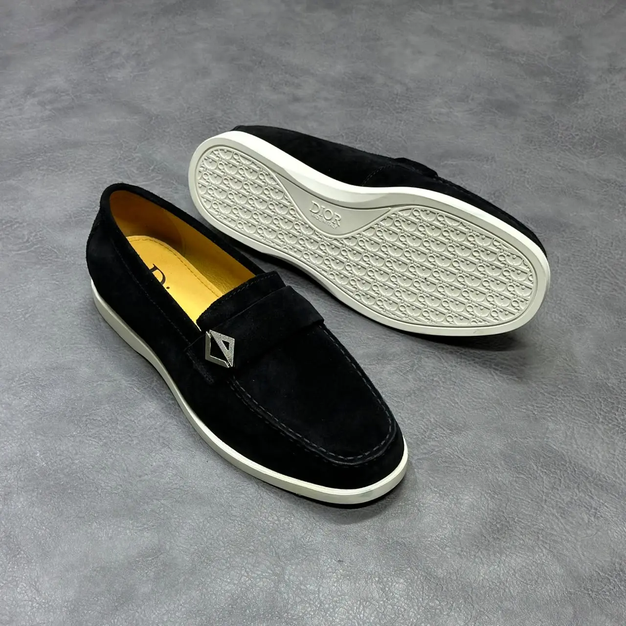 DIOR Black Suede Metal Detail Loafers