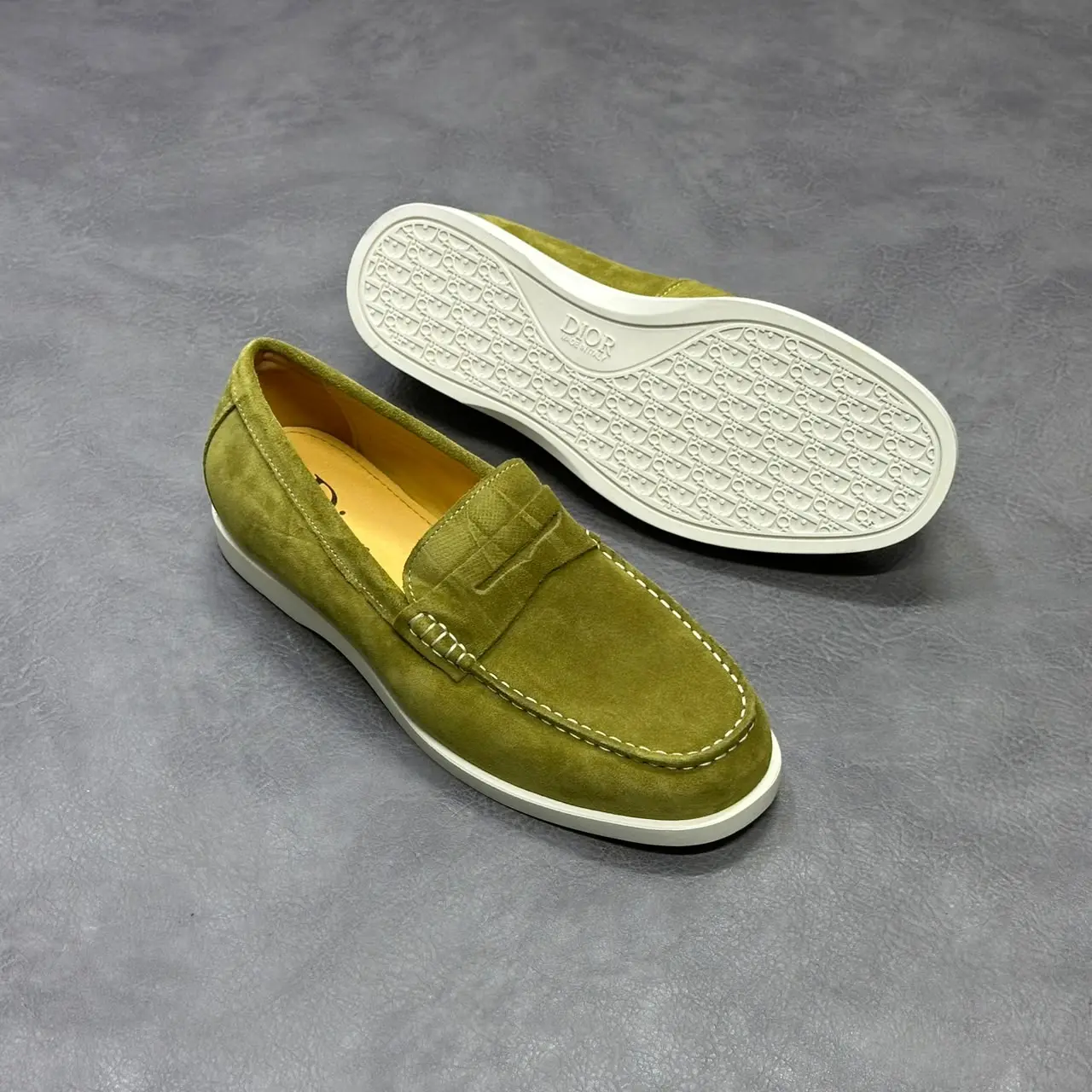 DIOR Olive Green Suede Penny Loafers