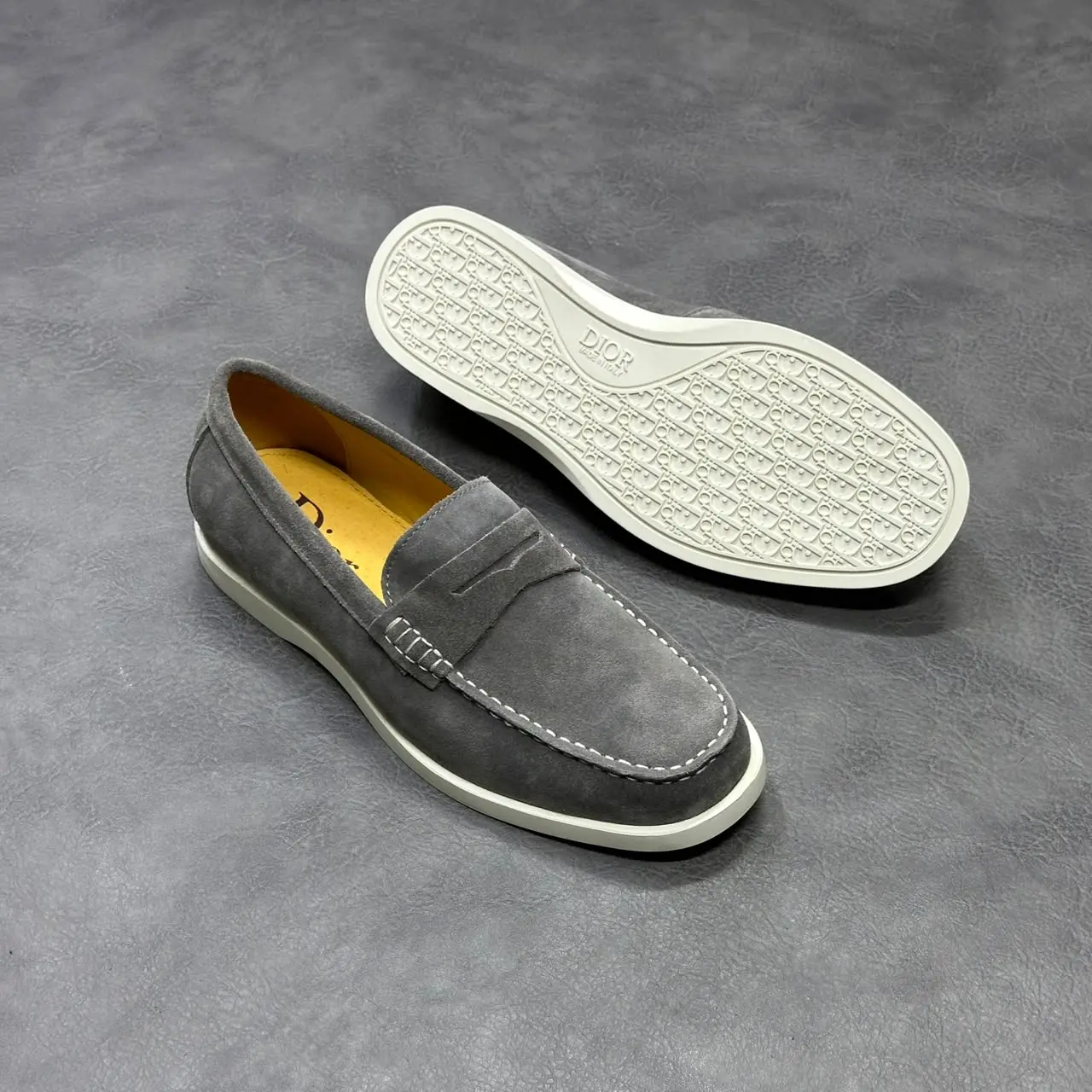 DIOR Grey Suede Penny Loafers