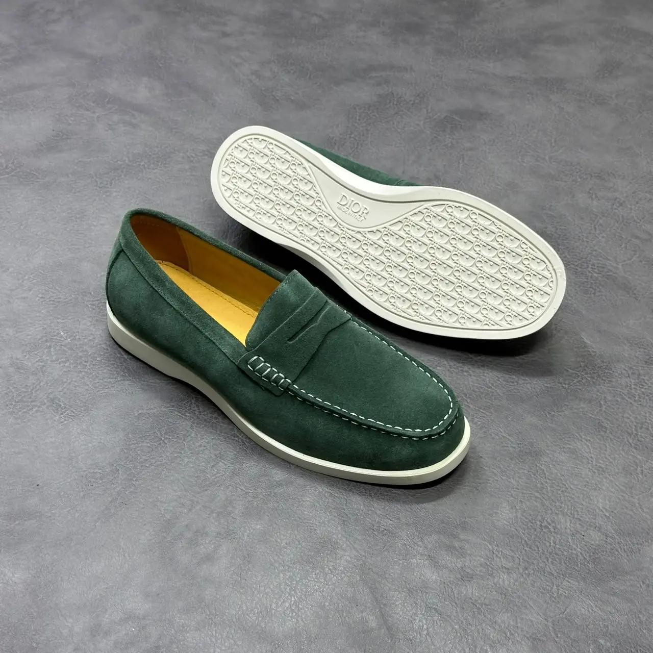 DIOR Dark Green Suede Penny Loafers