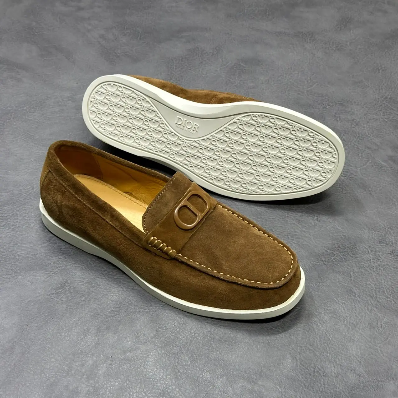 DIOR Tan Brown Suede CD Detail Loafers