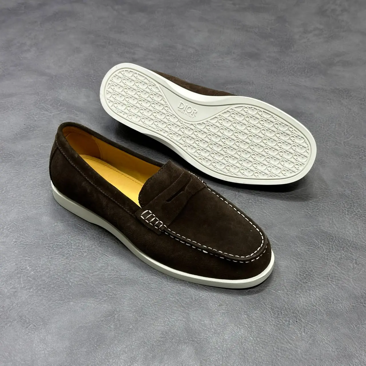 DIOR Chocolate Brown Suede Penny Loafers