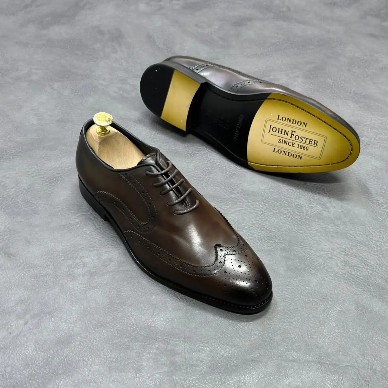 John Foster Wingtip Brogue Leather Formal Shoes Brown