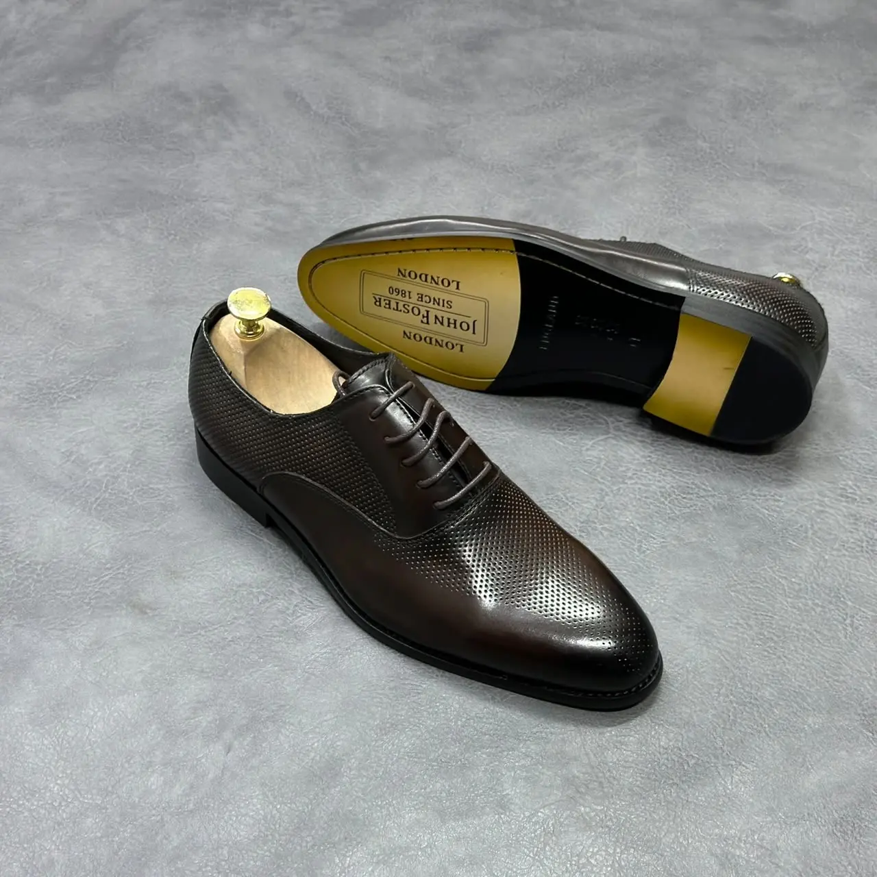 John Foster Textured Leather Formal Shoes Brown