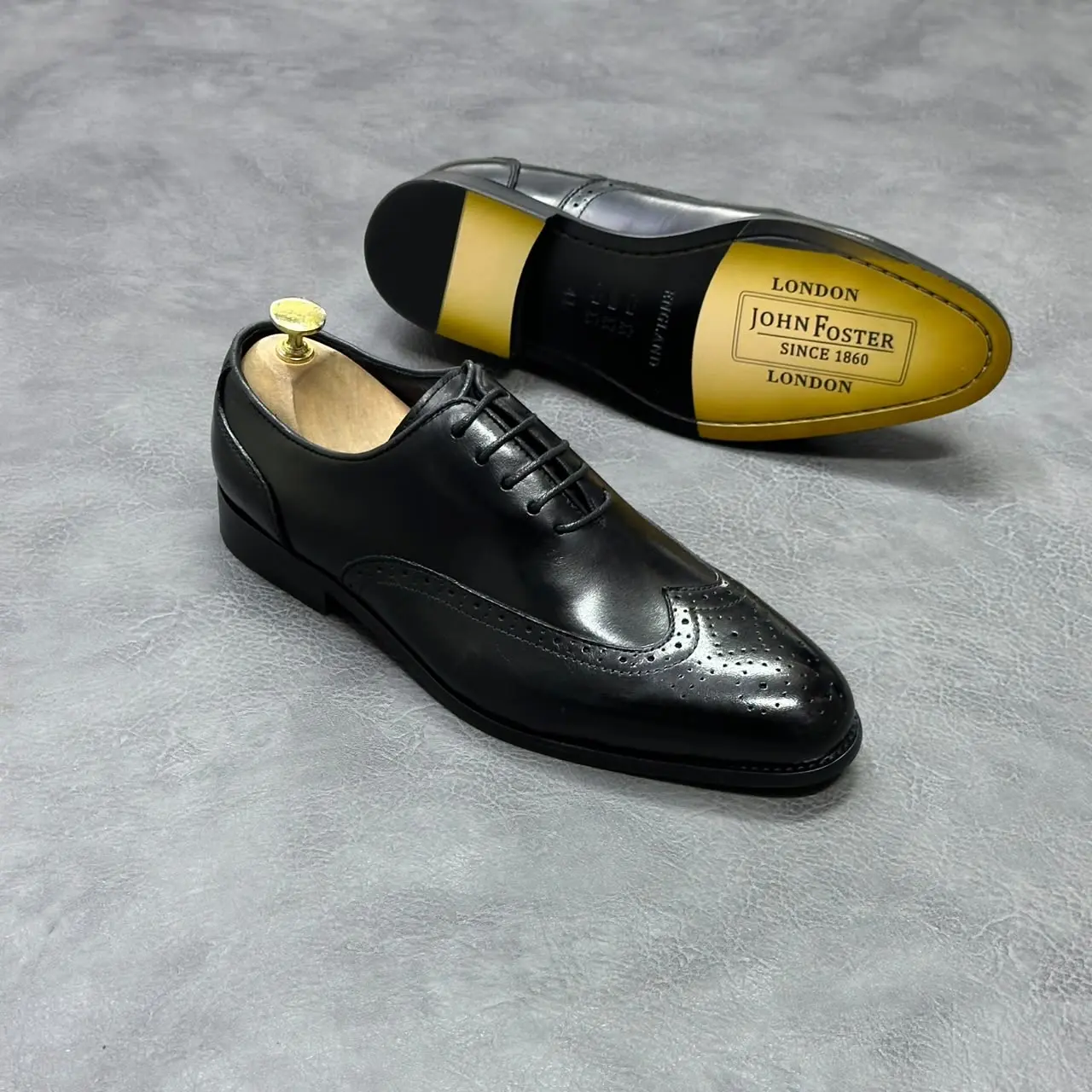 John Foster Wingtip Brogue Leather Formal Shoes Black