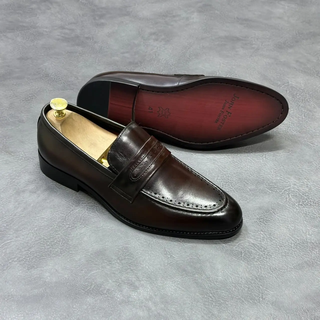 John Foster Classic Slip On Leather Loafers Brown