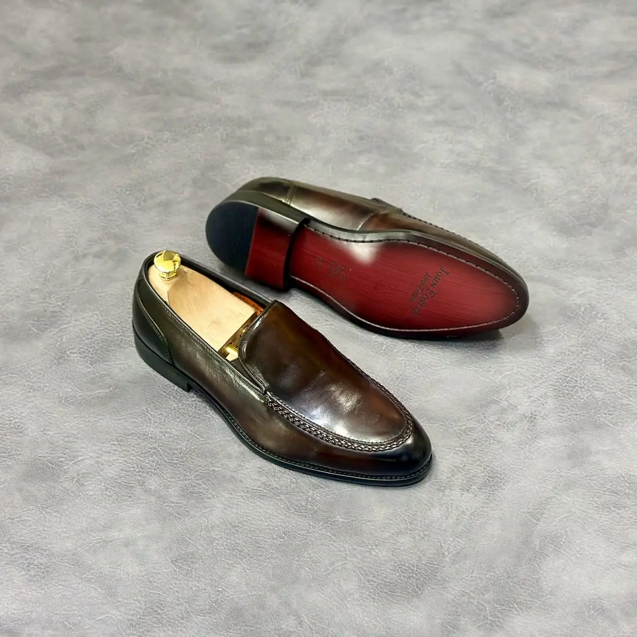 John Foster Classic Slip On Leather Loafers Black