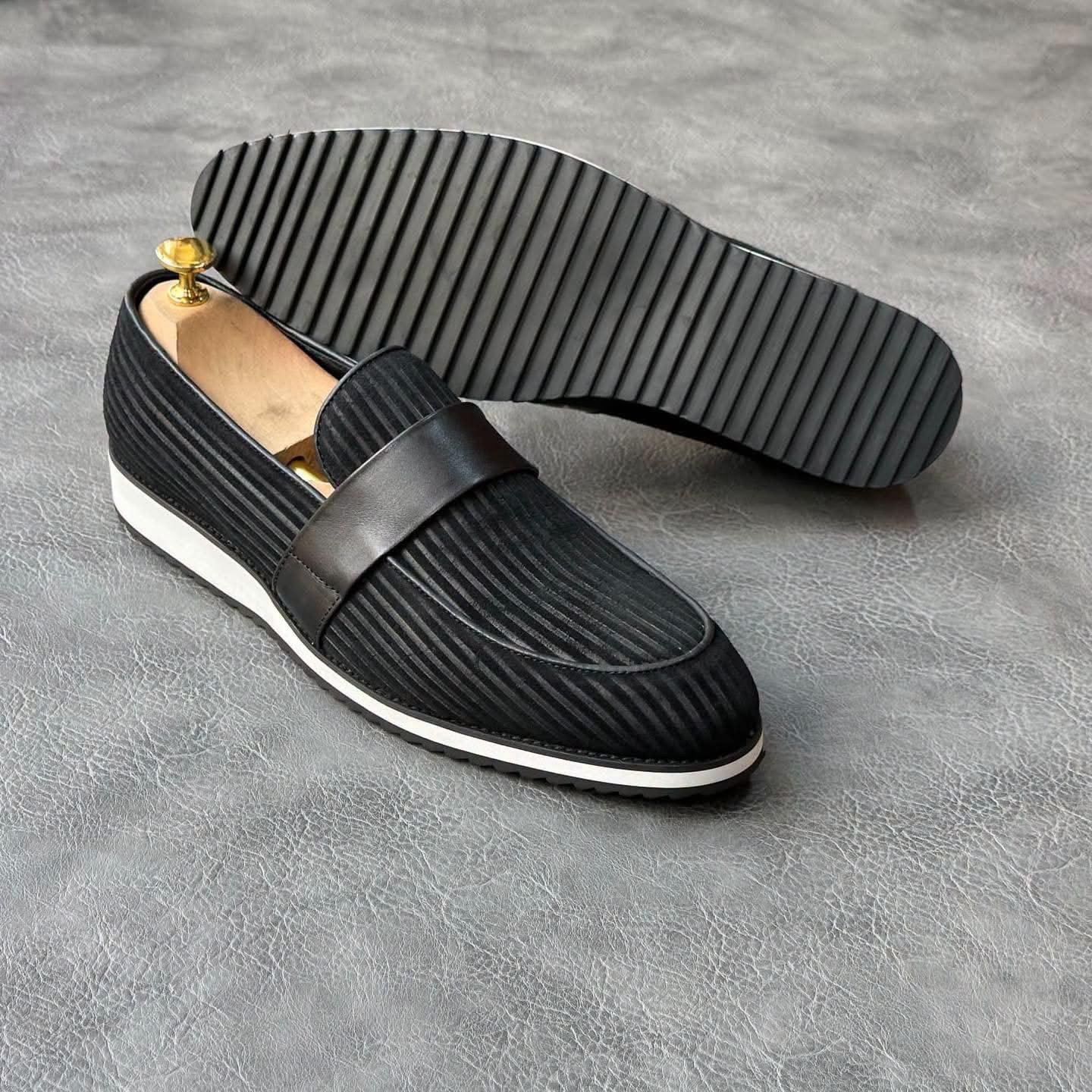 Black Striped Leather Loafer