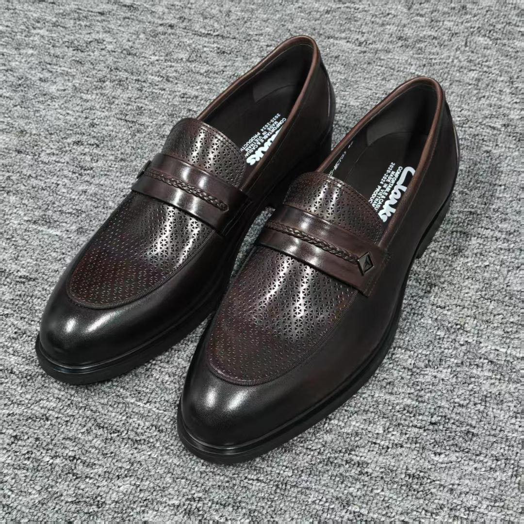 Clarks Perforated Leather Loafer Dark Brown