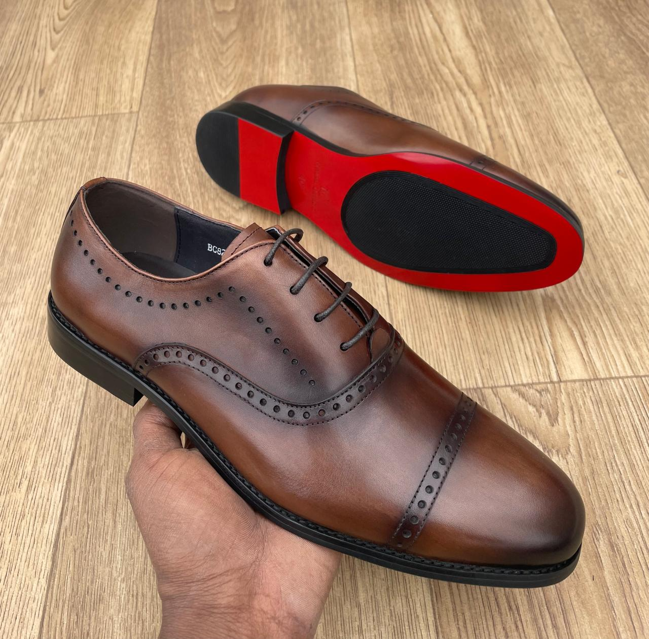Brown Leather Cap-Toe Brogue Oxford
