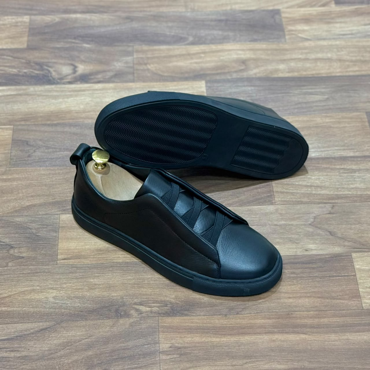 Minimal Slip-On Leather Sneaker Black