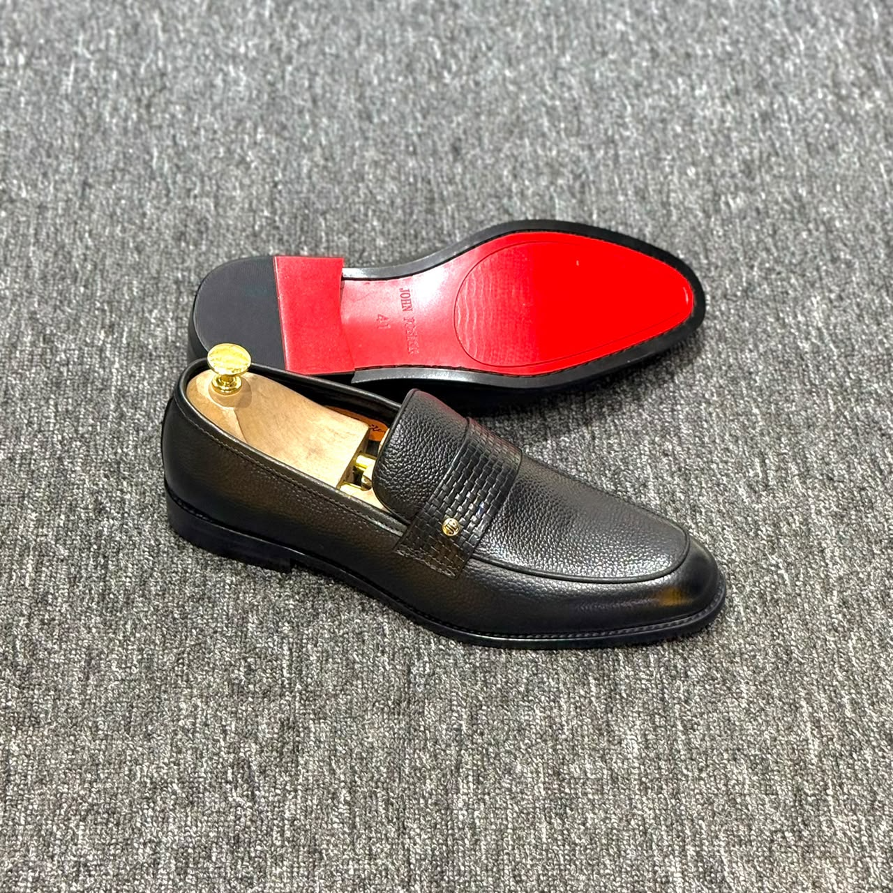 John Foster Textured Strap Loafer Black