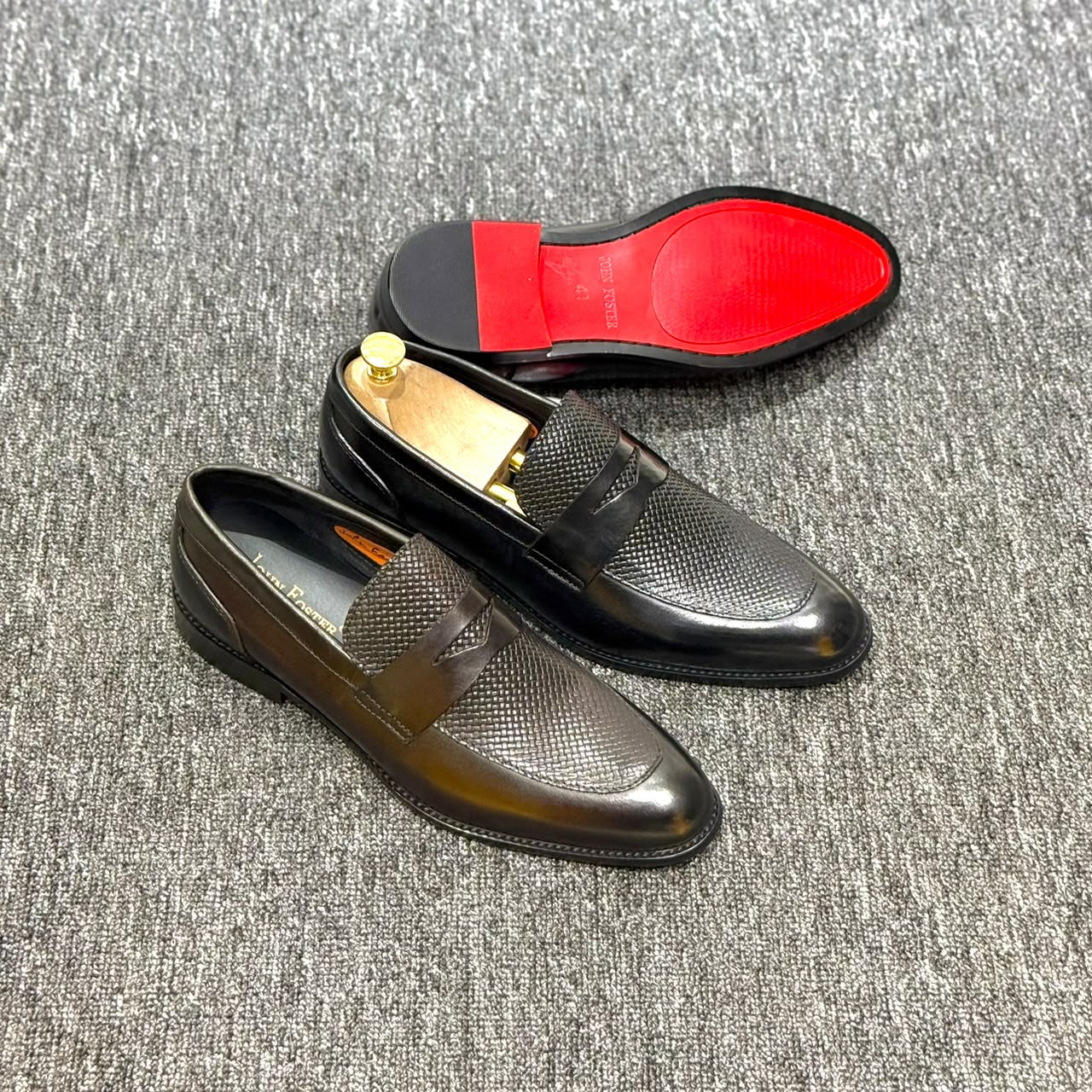John Foster Woven Vamp Loafer Black & Brown
