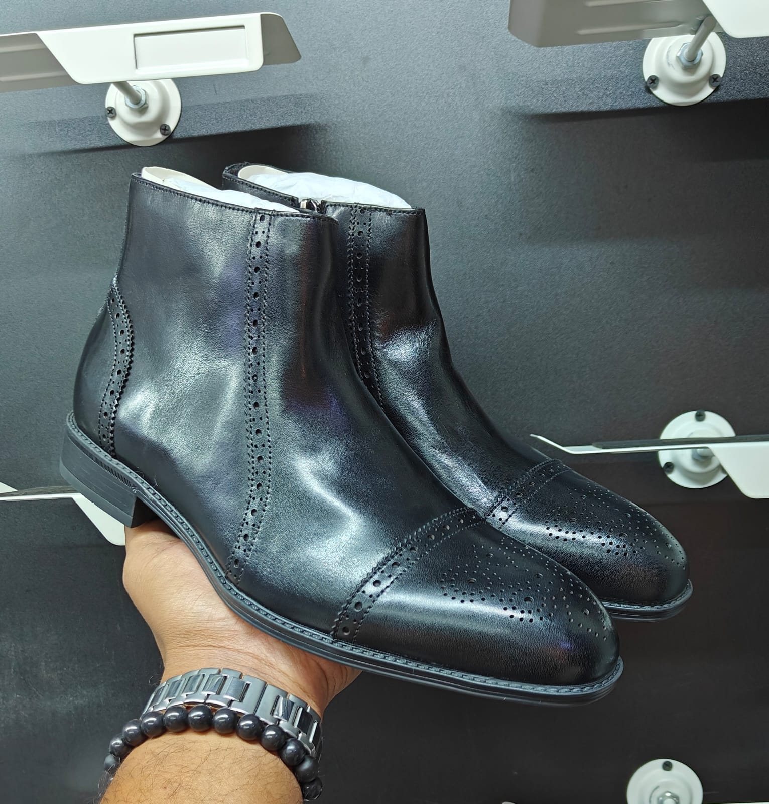 Billionaire Leather Brogue Ankle Boots Black