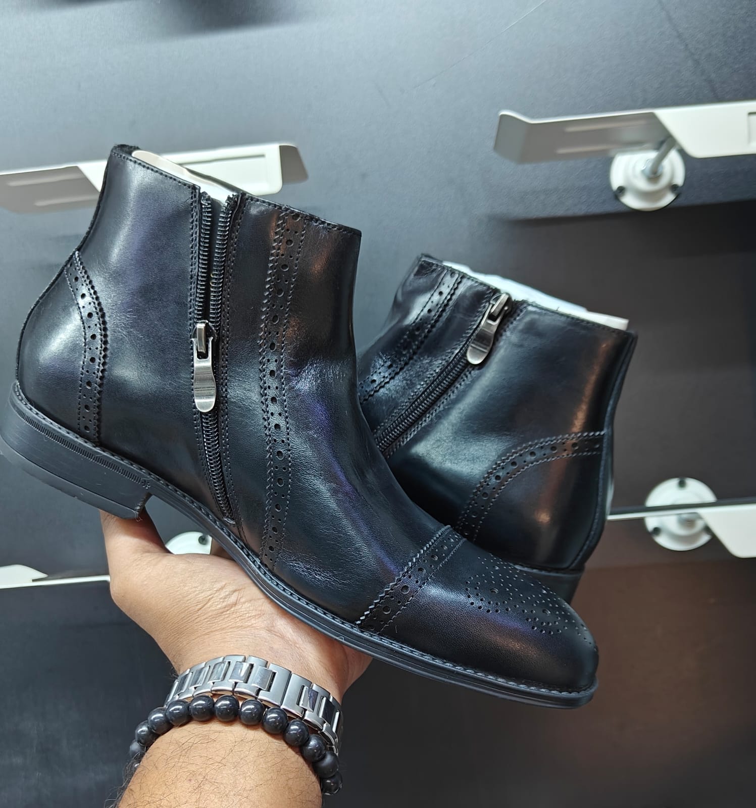 Billionaire Leather Brogue Ankle Boots Black