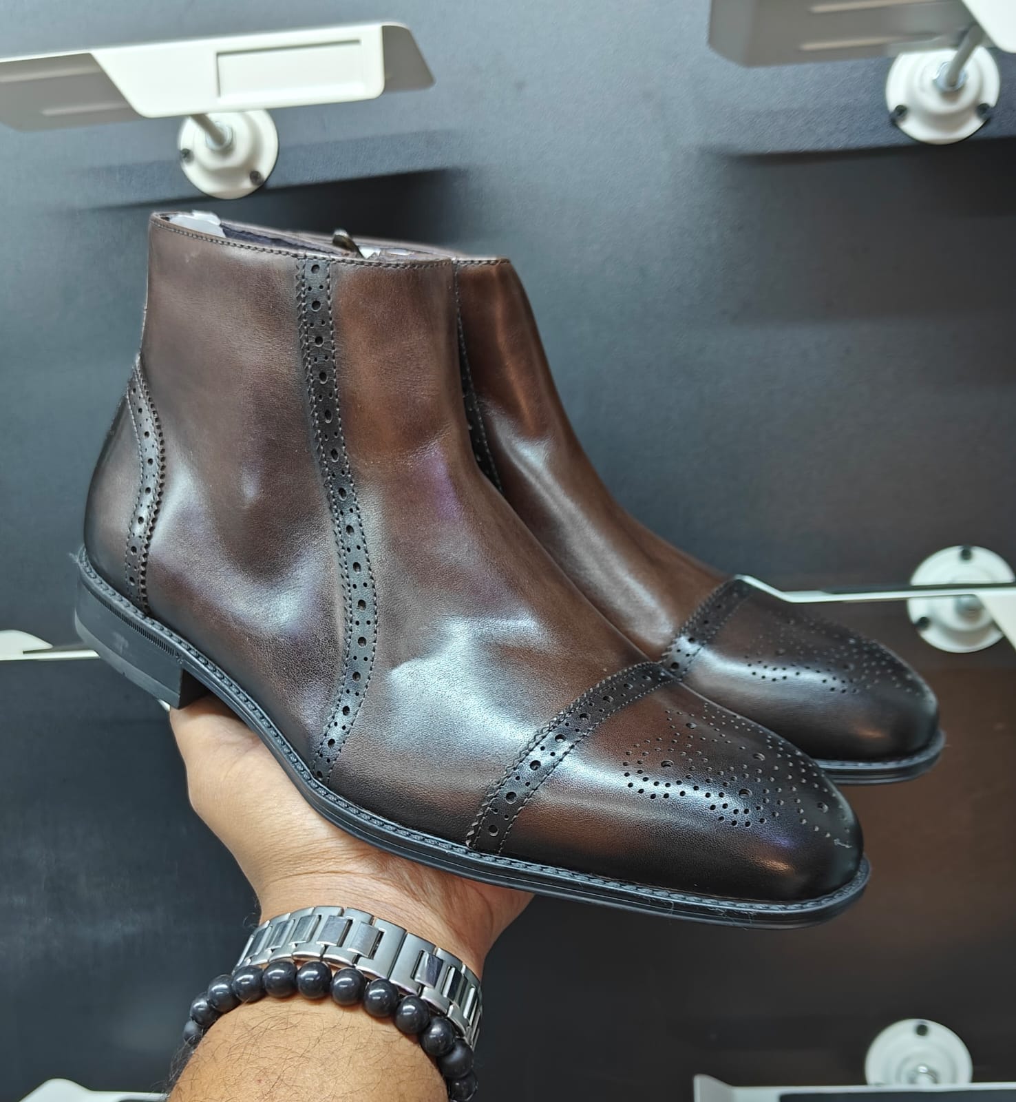 Billionaire Leather Brogue Ankle Boots Dark Brown