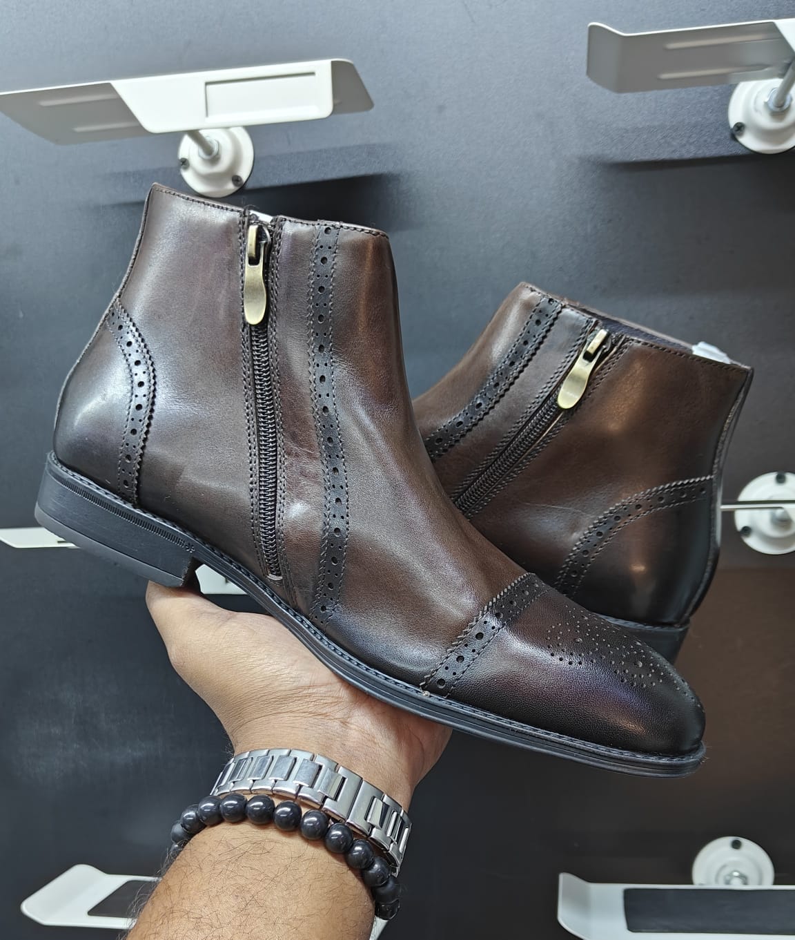 Billionaire Leather Brogue Ankle Boots Dark Brown