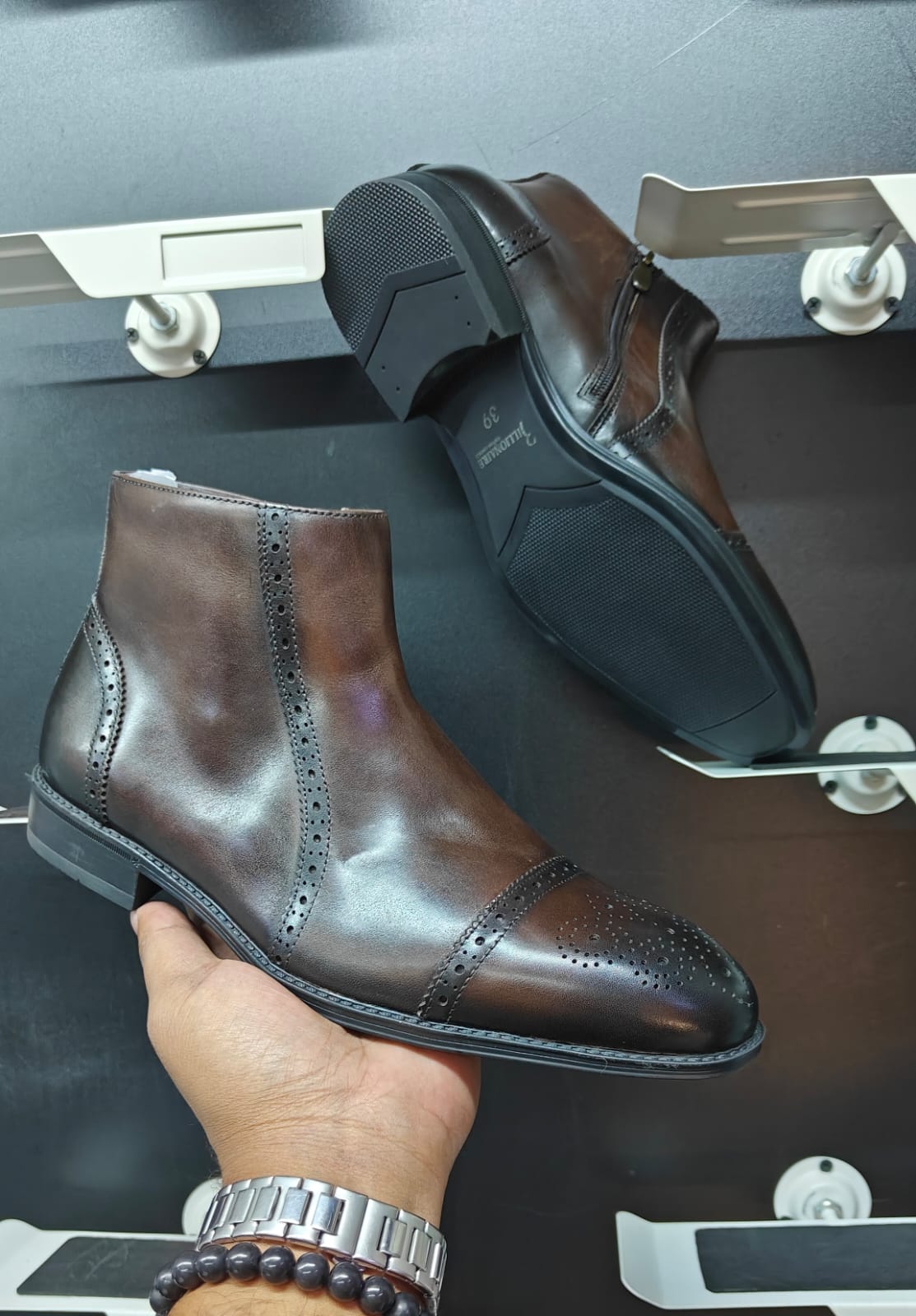 Billionaire Leather Brogue Ankle Boots Dark Brown thumbnail 3