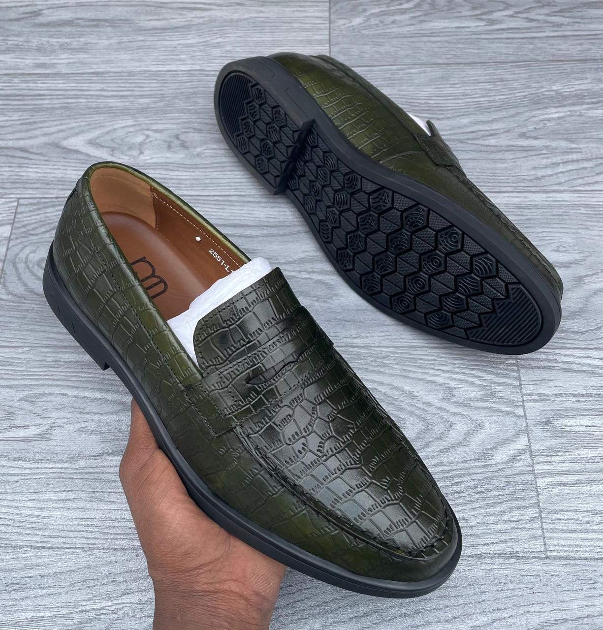 Ecco Croc-Embossed Leather Loafer Olive Green