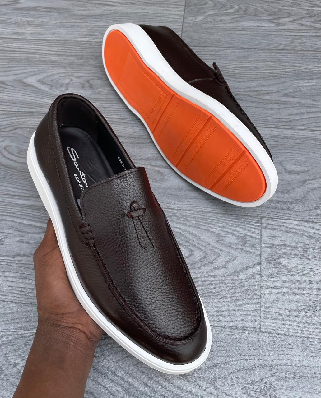 Santoni Leather Loafer Dark Brown