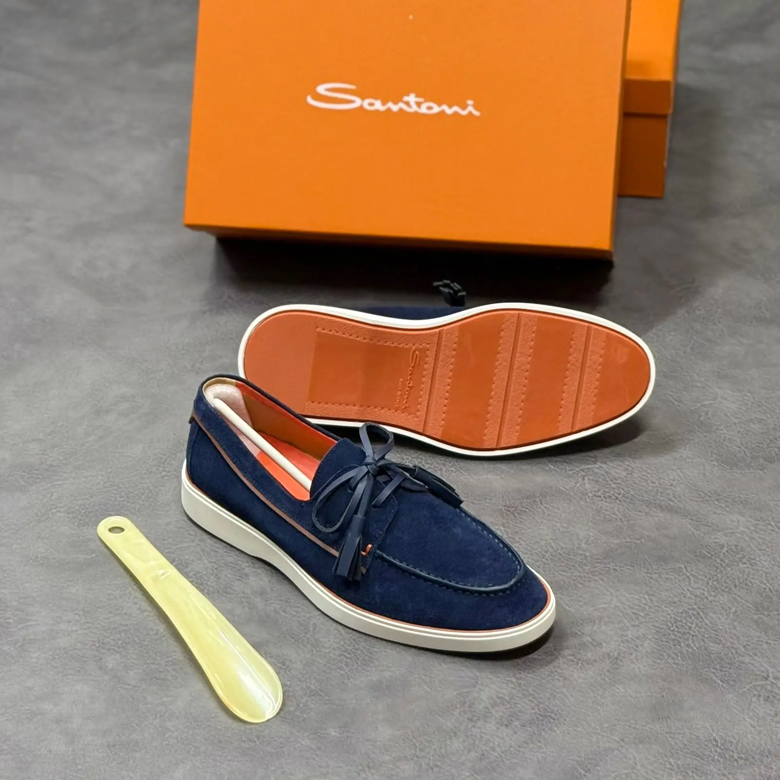 Navy suede loafer