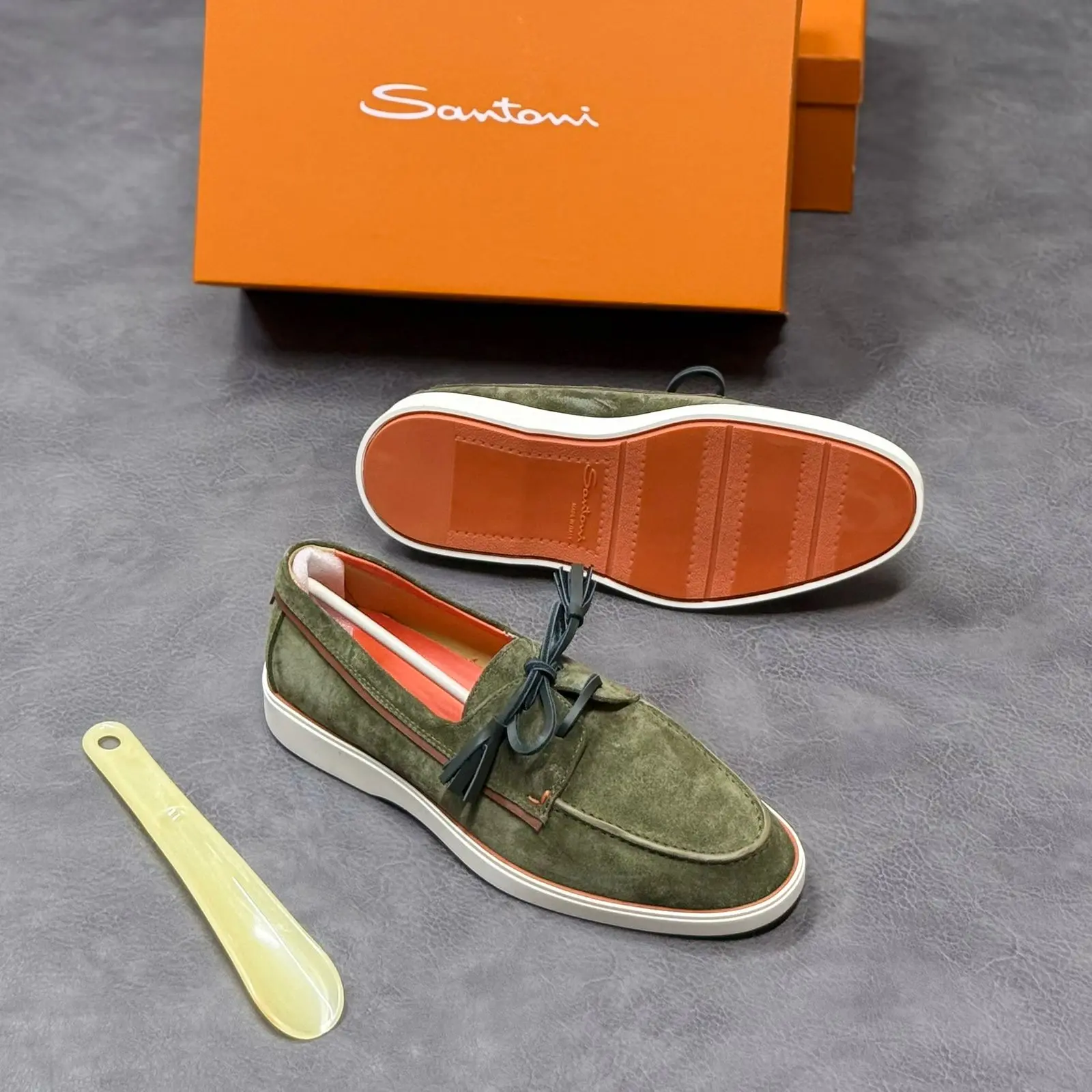 Olive suede loafer