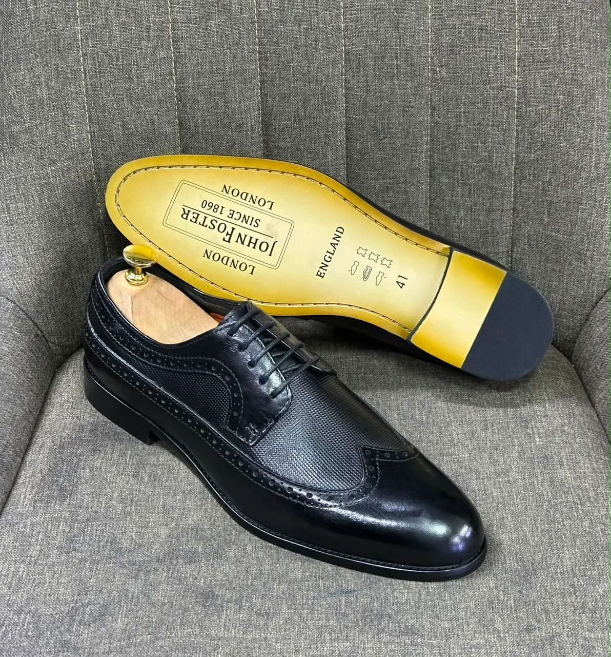 John Foster Black Wingtip Brogue