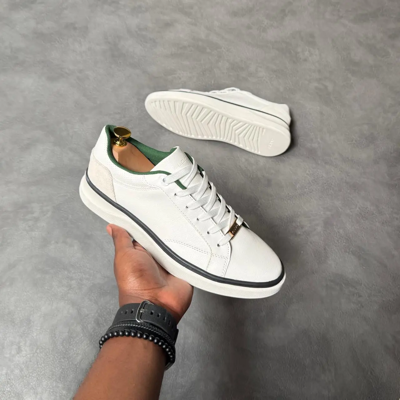 Aldo White Leather Green Lining Sneaker