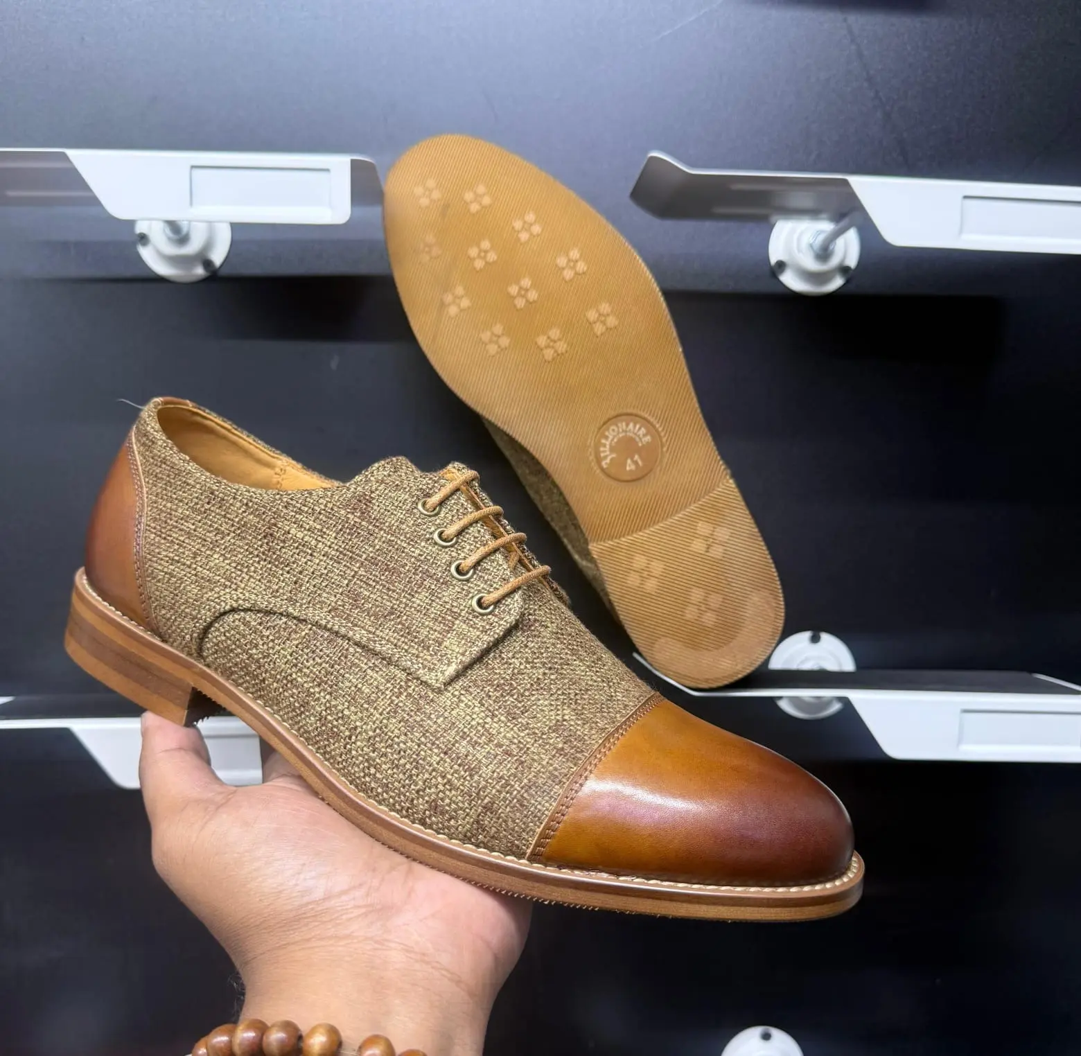 Billionaire Woven Cap Toe Derby Brown