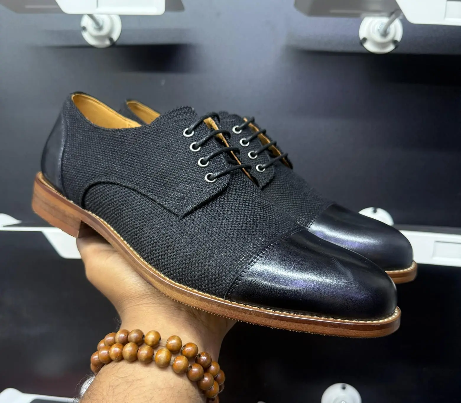 Billionaire Woven Cap Toe Derby Black