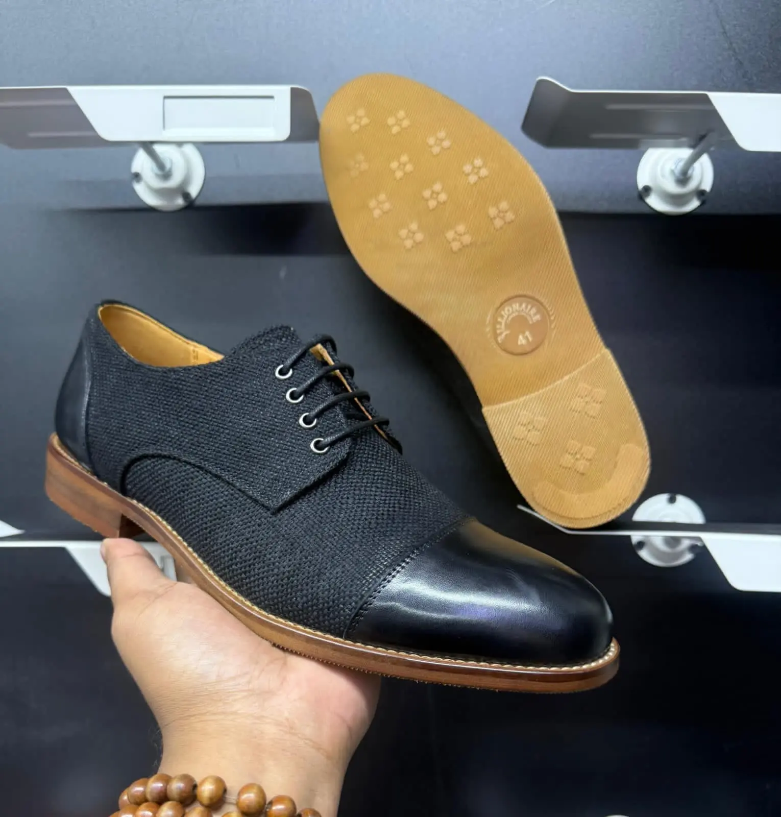 Billionaire Woven Cap Toe Derby Black
