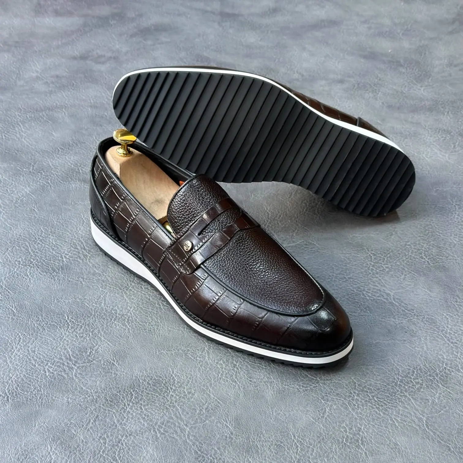 John Foster Croc Penny Loafers Brown