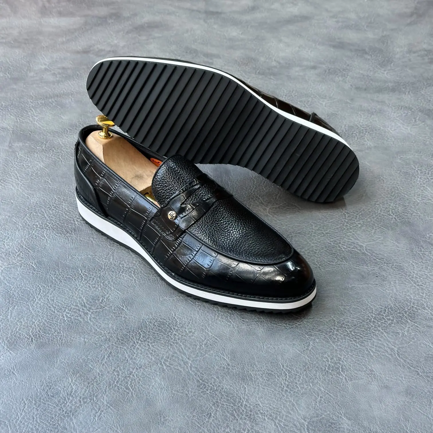 John Foster Croc Penny Loafers Black