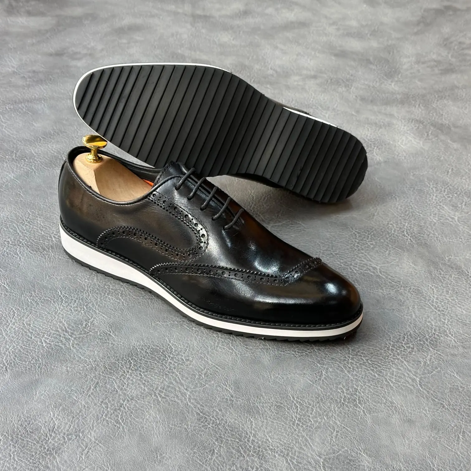 John Foster Croc Cap Toe Oxford Black