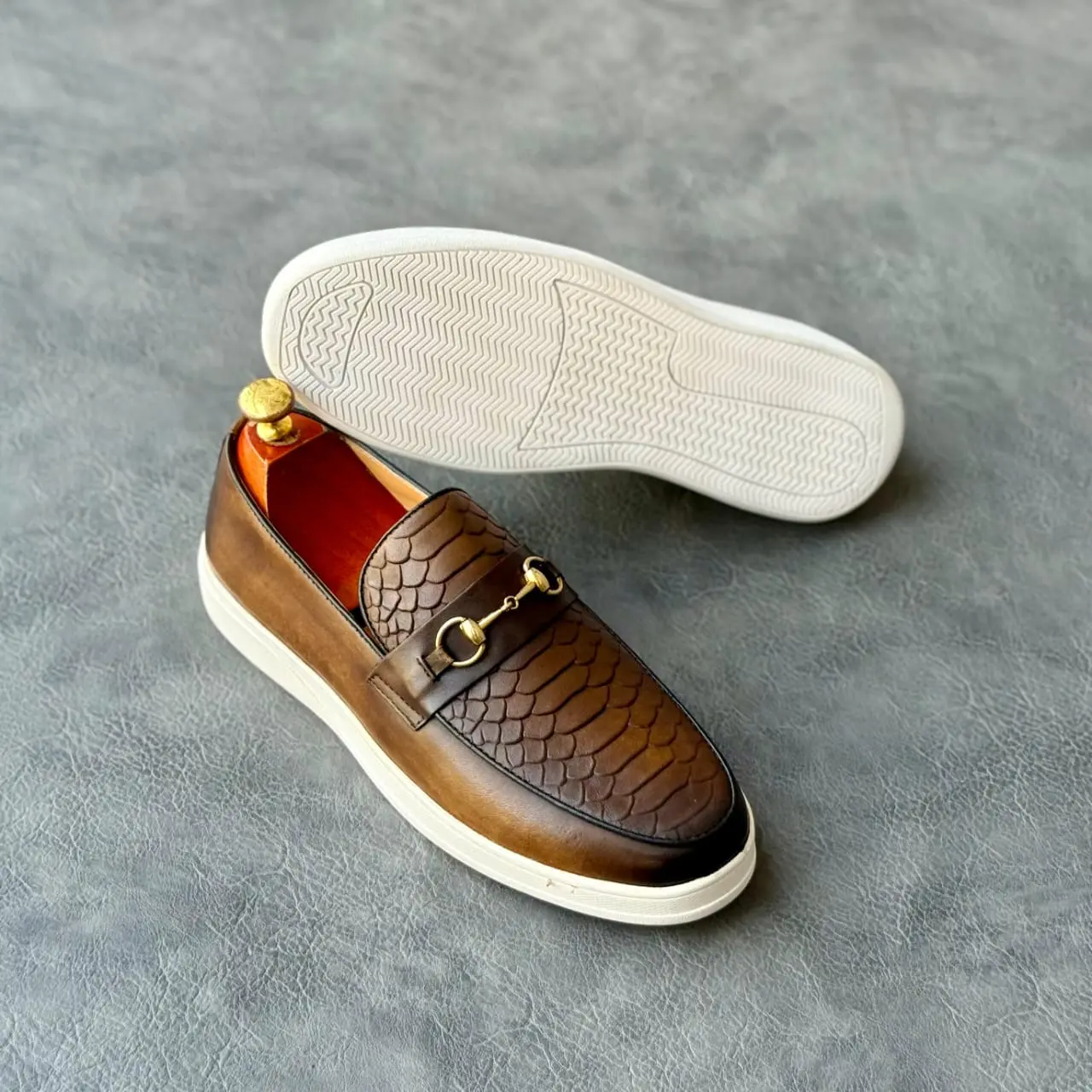 John Foster Brown Leather Bit Loafer Sneaker