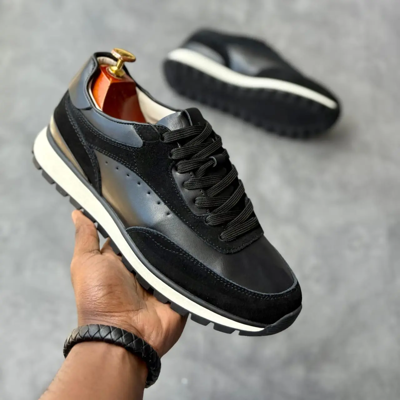 Zara Black Leather & Suede Casual Sneaker
