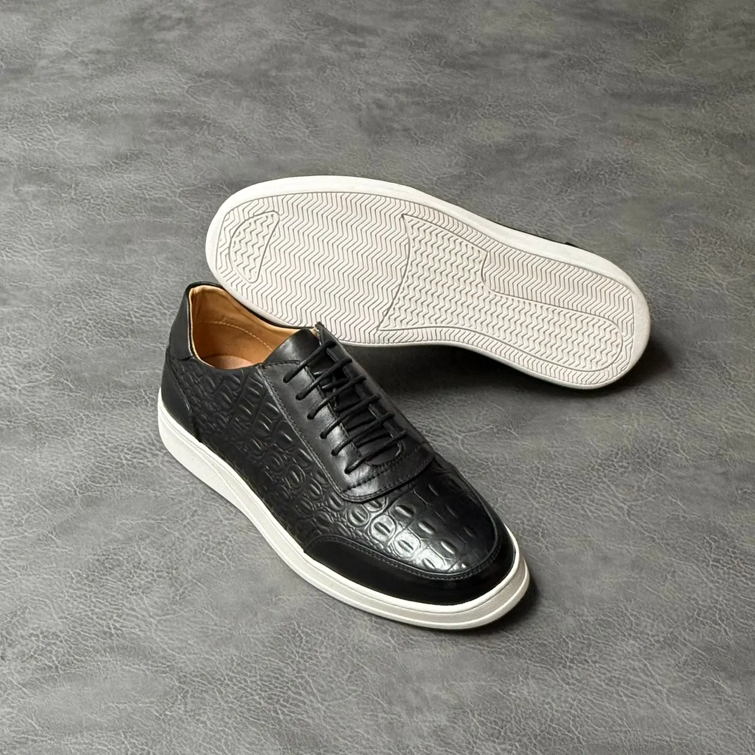John Foster Croc Leather Sneaker – Black