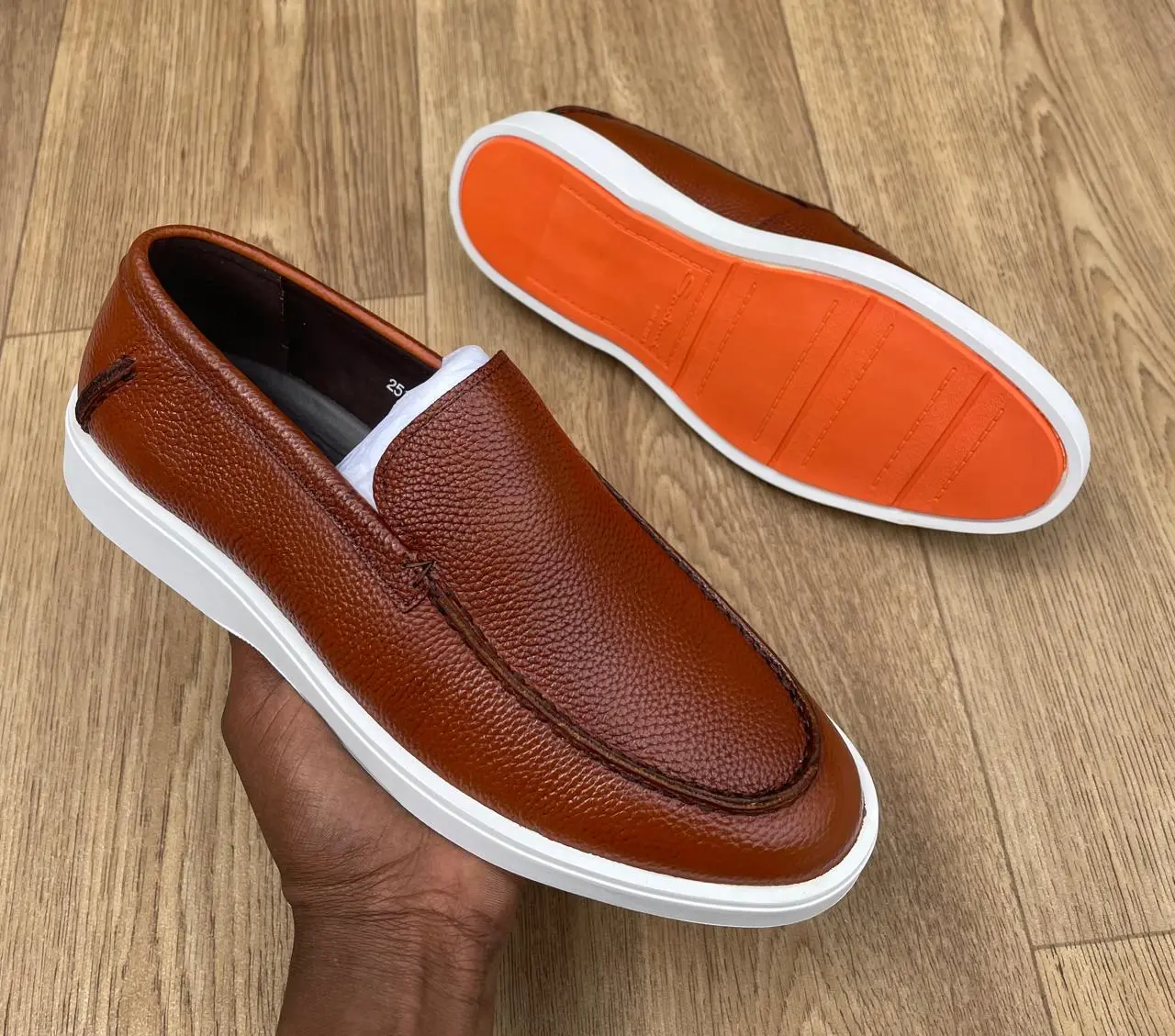 Santoni Casual Leather Loafers Tan Brown