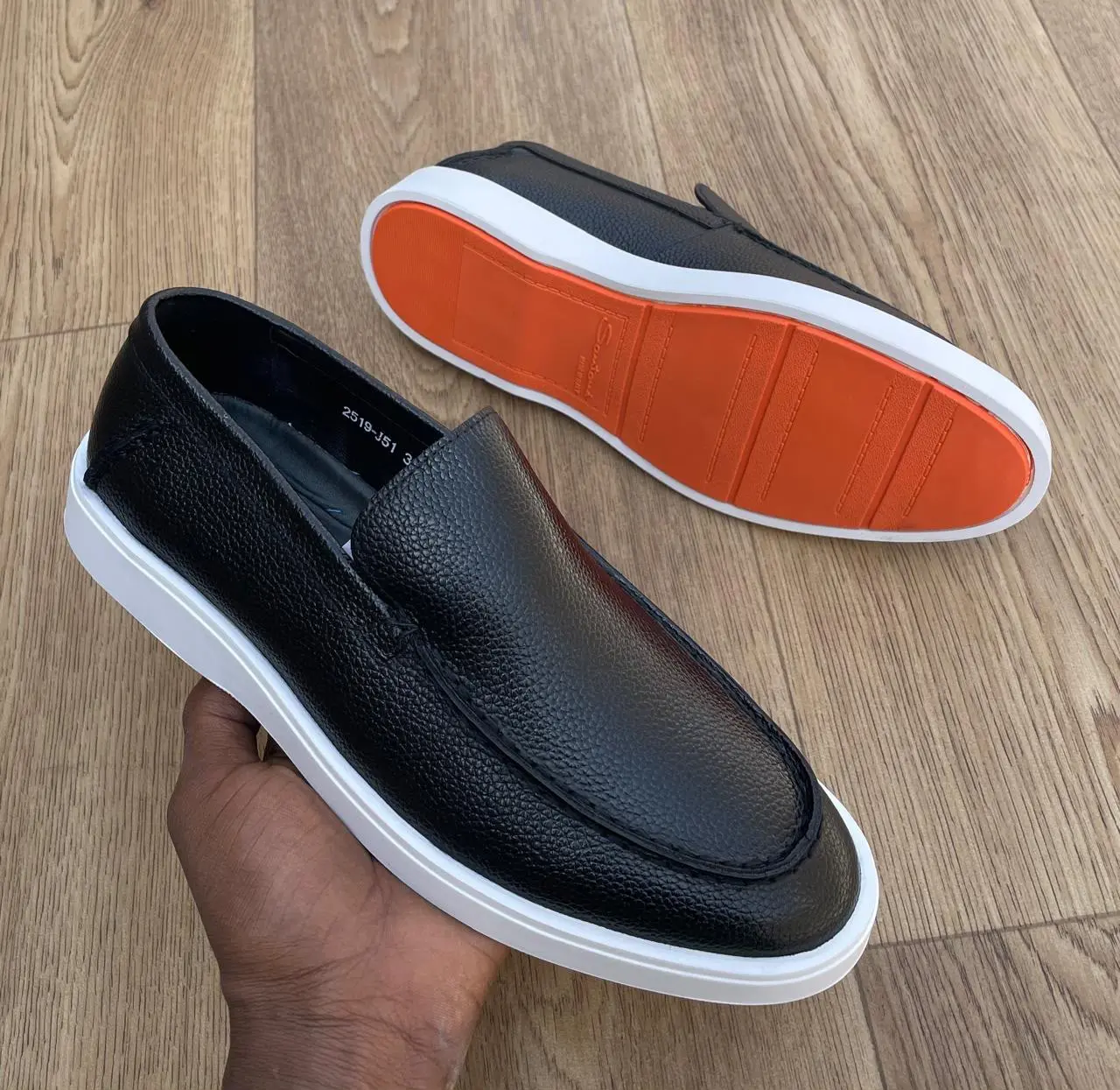 Santoni Casual Leather Black White Sole